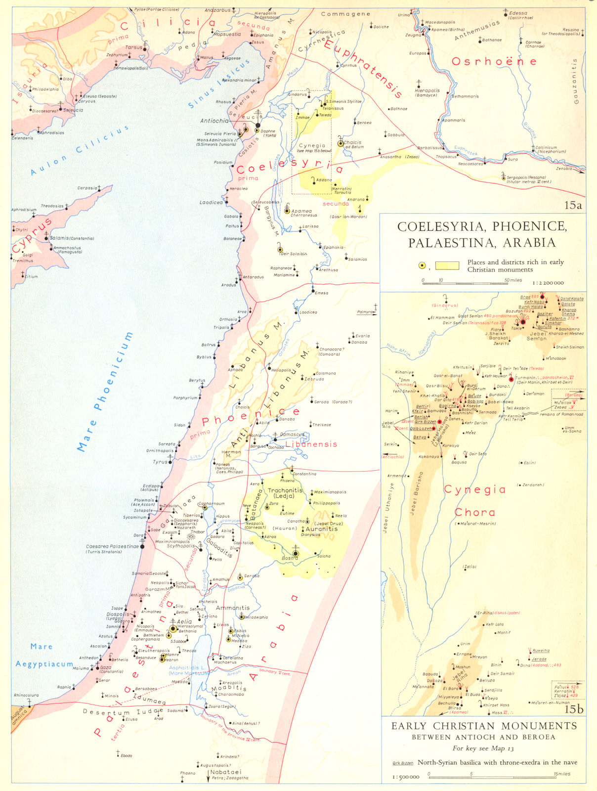 CHRISTIANITY.Coelesyria,Phoenice,Palaestina,Arabia;Antioch Beroea 1958 old map